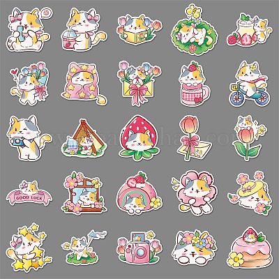 100Pcs Cat PET Stickers&nbsp;PW-WG73224-01-1