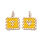 2Pcs Handmade MIYUKI Round Rocailles Seed Loom Pattern, Rectangle Pendants, Gold, 17.5x13.5x1.5mm, Hole: 1.2mm