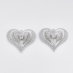 Brass Pendants, with Crystal Rhinestone, Cadmium Free & Nickel Free & Lead Free, Heart, Platinum, 40.5x43x8mm, Hole: 2.5mm