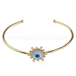 Shell Evil Eye Open Cuff Bangle with Synthetic Turquoise&nbsp;BJEW-N012-041