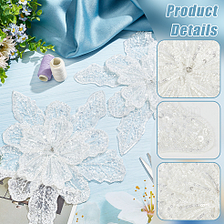 Flower Multi-Layer Polyester & Sequin Embroidery Appliques&nbsp;PATC-WH0010-35