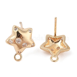 Brass Pave Clear Cubic Zirconia Stud Earring Findings&nbsp;KK-N256-02G-E