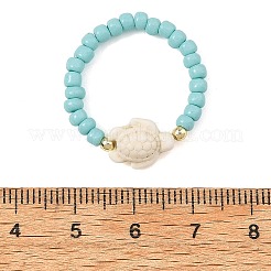 3Pcs Synthetic Turquoise & Hematite & Glass Seed Beaded Finger Rings&nbsp;RJEW-JR01092