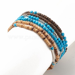 6Pcs 6 Style Natural Coconut & Synthetic Turquoise Beaded Stretch Anklets Set with Brass Tube&nbsp;AJEW-AN00482