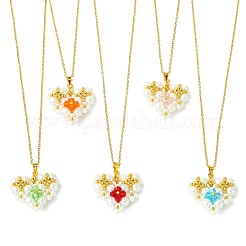 Imitate Austrian Crystal Bicone Glass & Glass Pearl Beaded Heart Pendant 304 Stainless Steel Cable Chain Necklaces for Women&nbsp;NJEW-MZ00154