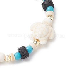 Synthetic Turquoise & Natural Lava Rock Beads Stretch Bracelets for Men Women&nbsp;BJEW-JB11988-01
