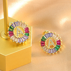 Brass Colorful Cubic Zirconia Stud Earrings&nbsp;WG39B88-01
