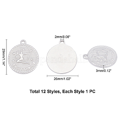 12Pcs 12 Style  304 Stainless Steel Pendants&nbsp;STAS-UN0026-15