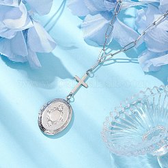 Brass Cross & Oval Locket Pendant Necklaces&nbsp;NJEW-JN04960