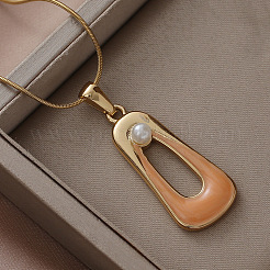Minimalist 304 Stainless Steel Enamel with Imitation Pearl Trapezoid Pendant Necklaces for Women&nbsp;DN6458
