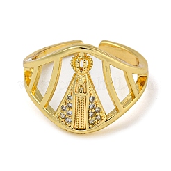 Virgin Mary Hollow Brass Micro Pave Cubic Zirconia Open Cuff Rings for Women&nbsp;RJEW-Z050-19G
