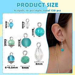120Pcs 8 Styles Glass Pendants&nbsp;PALLOY-SW00156