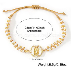 Adjustable Brass Enamel Saint Benedict Virgin Charm Double Glass Seed Beaded Braided Bracelets&nbsp;FQ5535
