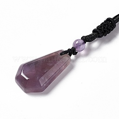 Natural Amethyst Hexagon Pendant Necklace with Nylon Cord&nbsp;NJEW-G094-A01
