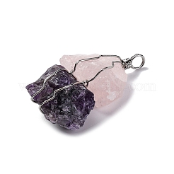 Natural Amethyst & Rose Quartz Nuggets Big Pendants&nbsp;G-K338-43P-02