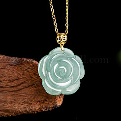 Flower Natural Jade Pendant 925 Sterling Silver Chain Necklaces for Women&nbsp;FS-WGE521C-01