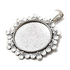 Tibetan Style Flower Alloy Round Pendant Cabochon Settings&nbsp;TIBEP-Q055-09AS-RS