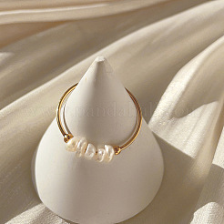 304 Stainless Steel with Natural Baroque Pearl Rondelle Beaded Finger Rings&nbsp;FS-WG39983-03