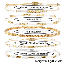 5Pcs Glass & Metal Gold & White Beaded Bracelet Sets&nbsp;AB9103-2