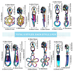 12Pcs 6 Style  Lightning Bolt/Snowflake/Flower Alloy Zipper Head Replacement&nbsp;FIND-GF0005-68