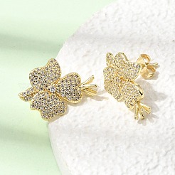 Brass Micro Pave Cubic Zirconia Stud Earrings for Women&nbsp;EJEW-F422-02G
