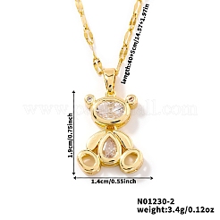 Brass Pave Clear Cubic Zirconia Cute 3D Bear Pendant Necklaces for Women&nbsp;CY9372-2