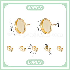 Flat Round 304 Stainless Steel Stud Earring Settings&nbsp;STAS-UN0060-74D-G