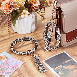 2Pcs 2 Colors PU Leather Tassel Bracelet Wristlet Keychain&nbsp;AJEW-SC0003-66B