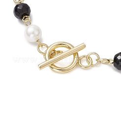 Shell Pearl Beads & Black Stone Link Bracelets&nbsp;BJEW-JB11270
