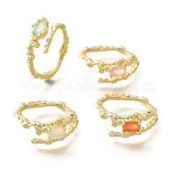Oval Brass Cat Eye Cuff Rings for Women&nbsp;RJEW-U042-01G