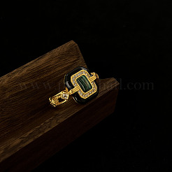 Brass Alloy & Clear Cubic Zirconia & Synthetic Malachite & Natural Black Agate Finger Rings&nbsp;FS-WG4BC4E-01