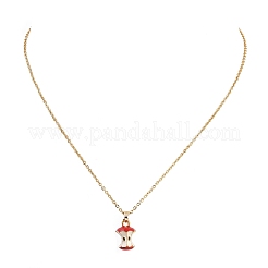 2Pcs 2 Styles Teachers' Day Alloy Enamel Red Apple Pendant 304 Stainless Steel Cable Chain Necklaces for Women&nbsp;NJEW-JN05422