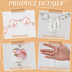 50Pcs Plastic Imitation Pearl and Porcelain Round Link Metal Virgin Cross Charm Rosary Bracelets&nbsp;BJEW-WA0001-07B