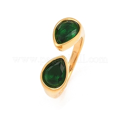 304 Stainless Steel with Glass Cuff Open Rings&nbsp;RJEW-Z125-03G-03