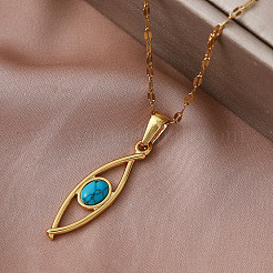 Vintage 304 Stainless Steel & Synthetic Turquoise Horse Eye Pendant Necklaces for Women&nbsp;YZ8442