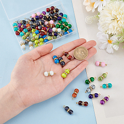 60Pcs 15 Color Baking Paint Glass Round Beaded Pendants&nbsp;PALLOY-HY00032