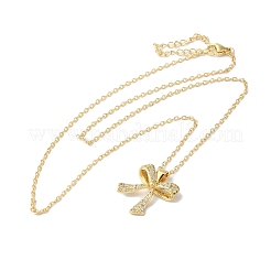 Brass Micro Pave Clear Cubic Zirconia Cable Chain Bowknot Pendant Necklaces for Women&nbsp;LS-NJEW-C054-02C-G