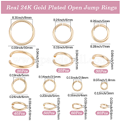 300Pcs 7 Styles Rack Plating Brass Open Jump Rings&nbsp;KK-BBC0027-30G