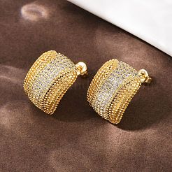 Brass Micro Pave Cubic Zirconia Oval Stud Earrings&nbsp;EJEW-L275-09G