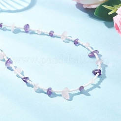 Natural Amethyst & Rose Quartz Chip & Glass Seed Baeded Necklaces for Women&nbsp;NJEW-JN05603-03