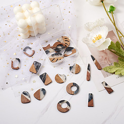 20Pcs 10 Styles Transparent Resin & Walnut Wood Pendants&nbsp;RESI-YW0001-25