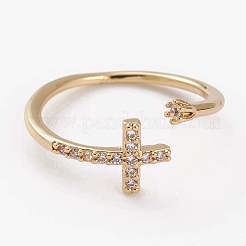 Brass Micro Pave Clear Cubic Zirconia Cuff Rings&nbsp;RJEW-C101-07G