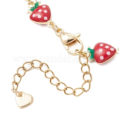 Brass Enamel Red Strawberry Link Chain Bracelet Makings&nbsp;AJEW-JB01420