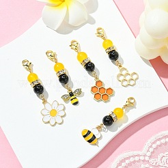 5Pcs 5 Styles Bees & Flower Alloy Enamel Pendant Decorations&nbsp;HJEW-TA00319