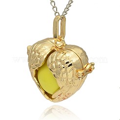 Golden Tone Brass Hollow Heart Cage Pendants&nbsp;KK-J241-07G