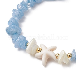 2Pcs Natural Aquamarine Chip Braided Bead Bracelets&nbsp;BJEW-JB11541-03