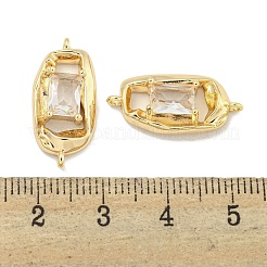 Brass Pave Rectangle Clear Glass Connector Charms&nbsp;KK-S386-19G