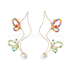 Glass Beaded Butterfly Cuff Earrings with Acrylic Pearl&nbsp;EJEW-JE04828