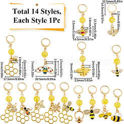 14Pcs Bees Alloy Enamel & Rhinestone Pendant Locking Stitch Markers&nbsp;HJEW-SC00087