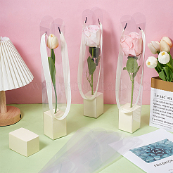 5Pcs Clear Plastic Single Flower Packing Boxes with Paper Trays and Ribbon Handles&nbsp;CON-WH0107-69A